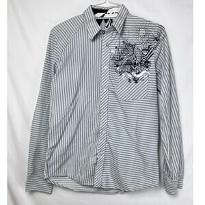 Volcom Men's Gray Graphic Long Sleeve Y2K Shirt - Size Large Button Up